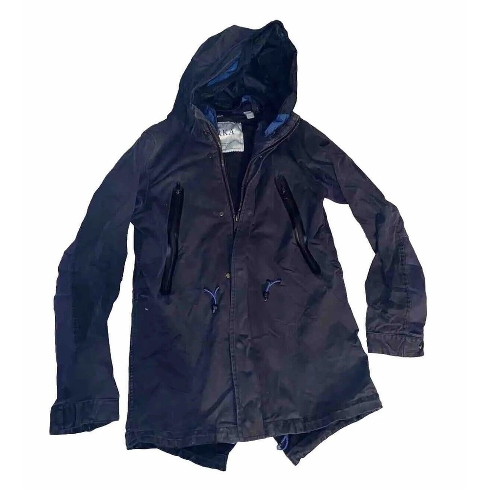 Scotch & Soda Blue Hooded Parka Jacket Removable‎ Liner Size Small Army Blue
